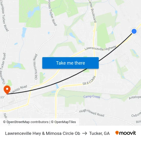 Lawrenceville Hwy & Mimosa Circle Ob to Tucker, GA map