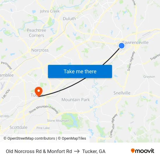 Old Norcross Rd & Monfort Rd to Tucker, GA map
