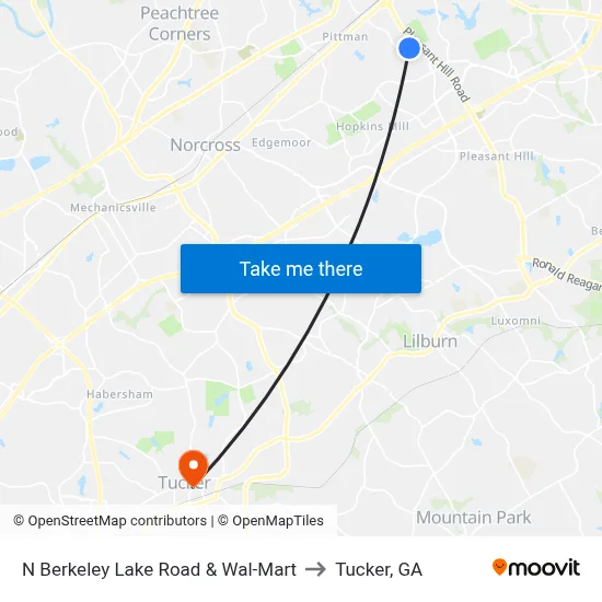 N Berkeley Lake Road & Wal-Mart to Tucker, GA map