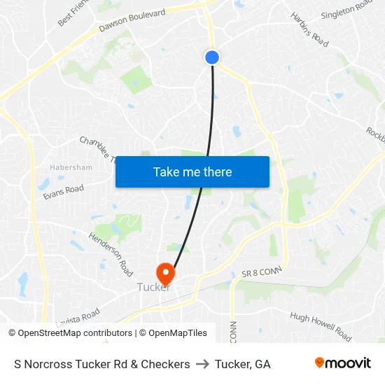 S Norcross Tucker Rd & Checkers to Tucker, GA map