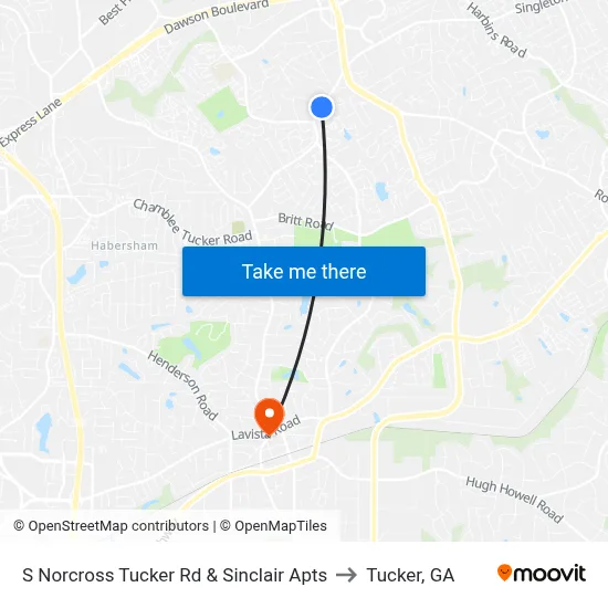 S Norcross Tucker Rd & Sinclair Apts to Tucker, GA map