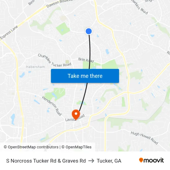 S Norcross Tucker Rd & Graves Rd to Tucker, GA map