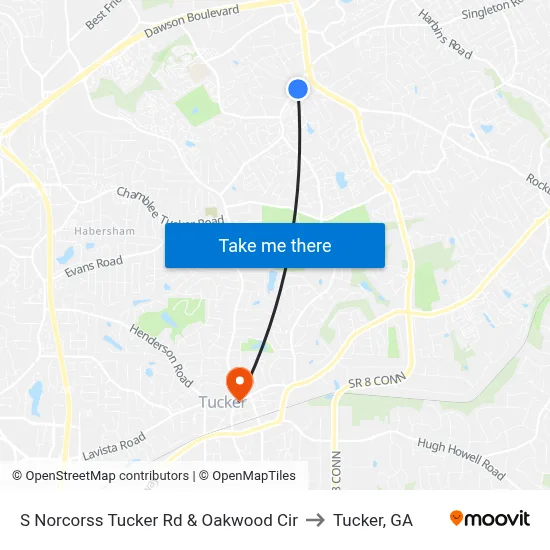 S Norcorss Tucker Rd & Oakwood Cir to Tucker, GA map