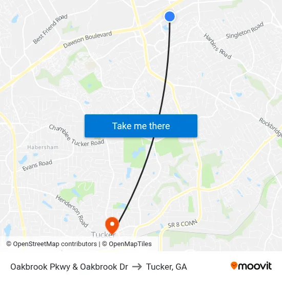 Oakbrook Pkwy & Oakbrook Dr to Tucker, GA map