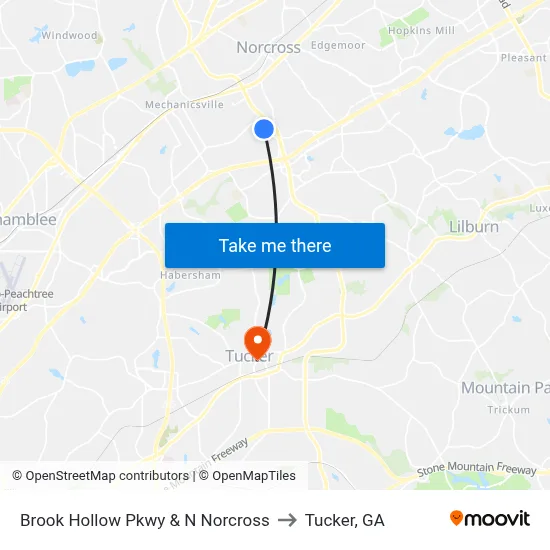 Brook Hollow Pkwy & N Norcross to Tucker, GA map