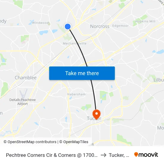 Pechtree Corners Cir & Corners @ 1700 Ap to Tucker, GA map