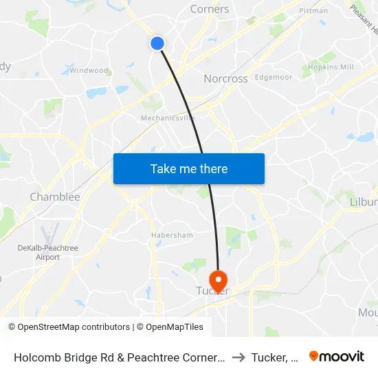 Holcomb Bridge Rd & Peachtree Corners Ci to Tucker, GA map