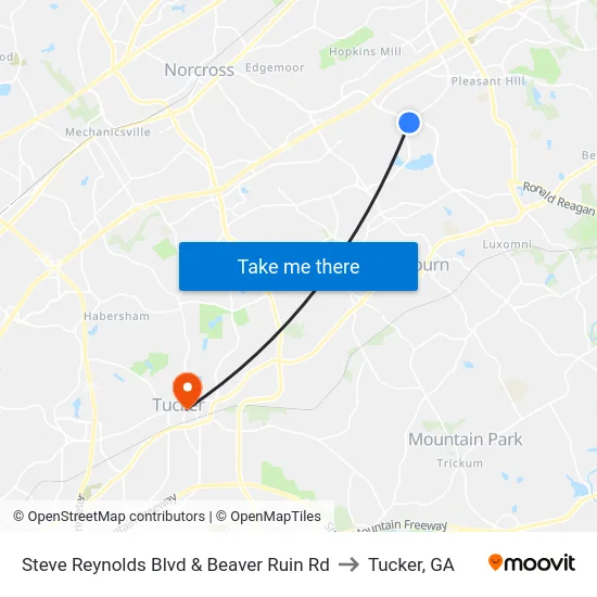 Steve Reynolds Blvd & Beaver Ruin Rd to Tucker, GA map