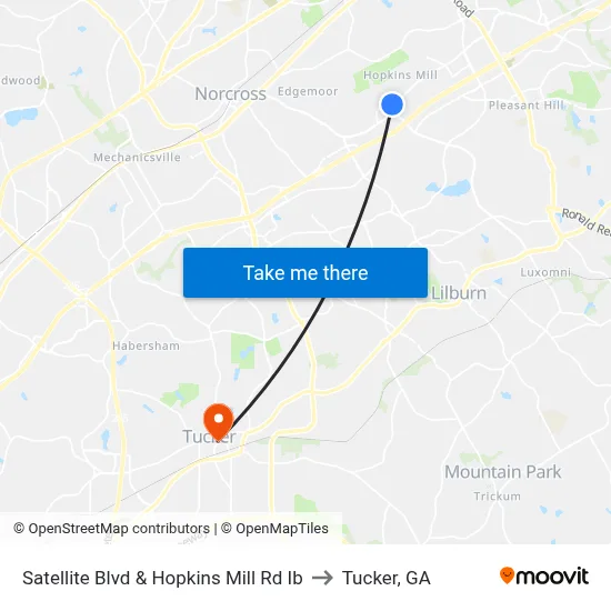 Satellite Blvd & Hopkins Mill Rd Ib to Tucker, GA map