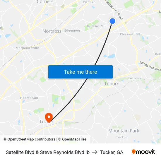 Satellite Blvd & Steve Reynolds Blvd Ib to Tucker, GA map