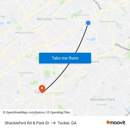 Shackleford Rd & Park Dr to Tucker, GA map
