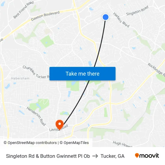 Singleton Rd & Button Gwinnett Pl Ob to Tucker, GA map