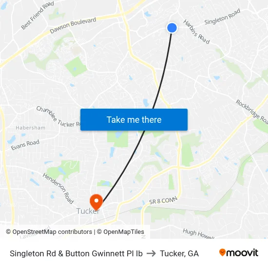 Singleton Rd & Button Gwinnett Pl Ib to Tucker, GA map