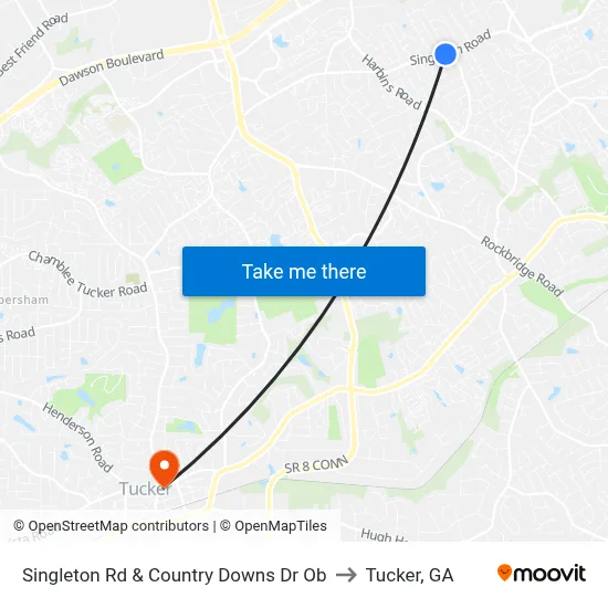 Singleton Rd & Country Downs Dr Ob to Tucker, GA map