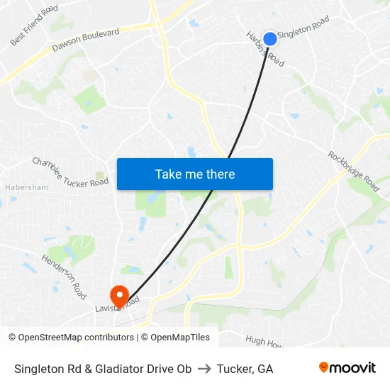 Singleton Rd & Gladiator Drive Ob to Tucker, GA map