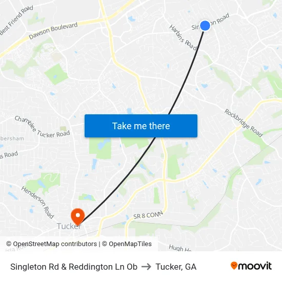 Singleton Rd & Reddington Ln Ob to Tucker, GA map