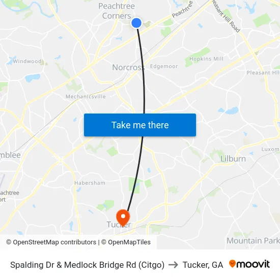 Spalding Dr & Medlock Bridge Rd (Citgo) to Tucker, GA map