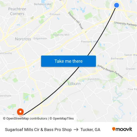Sugarloaf Mills Cir & Bass Pro Shop to Tucker, GA map