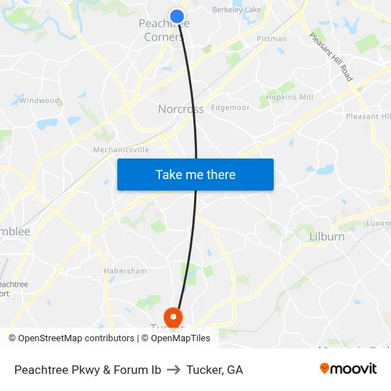 Peachtree Pkwy & Forum Ib to Tucker, GA map