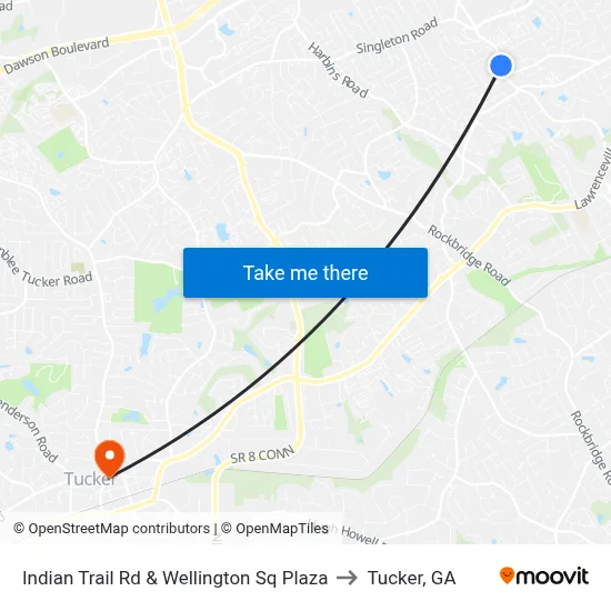 Indian Trail Rd & Wellington Sq Plaza to Tucker, GA map