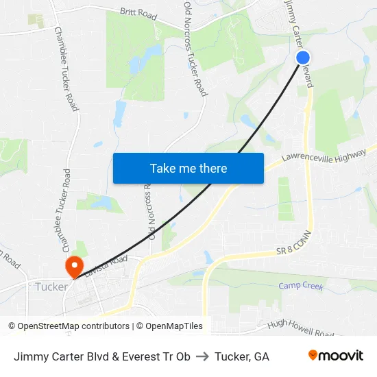 Jimmy Carter Blvd & Everest Tr Ob to Tucker, GA map