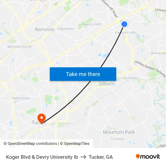 Koger Blvd & Devry University Ib to Tucker, GA map