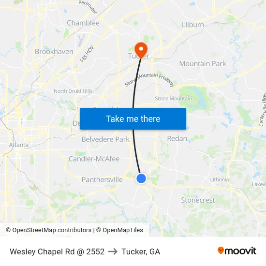 Wesley Chapel Rd @ 2552 to Tucker, GA map