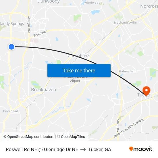 Roswell Rd NE @ Glenridge Dr NE to Tucker, GA map