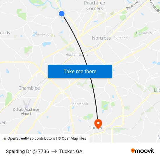 Spalding Dr @ 7736 to Tucker, GA map