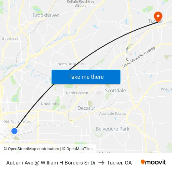 Auburn Ave @ William H Borders Sr Dr to Tucker, GA map
