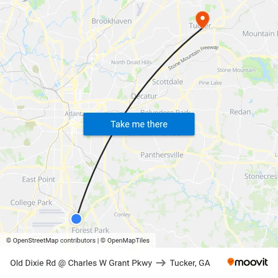 Old Dixie Rd @ Charles W Grant Pkwy to Tucker, GA map