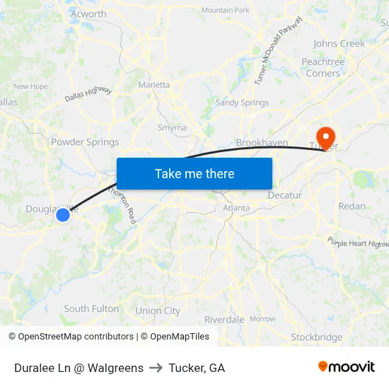 Duralee Ln @ Walgreens to Tucker, GA map