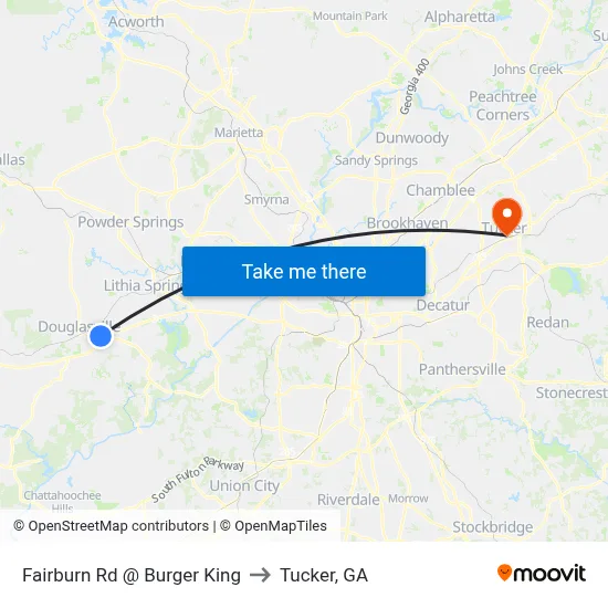 Fairburn Rd @ Burger King to Tucker, GA map