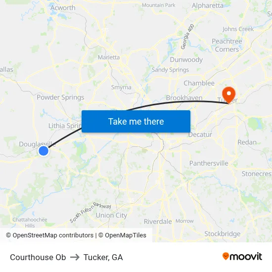 Courthouse Ob to Tucker, GA map