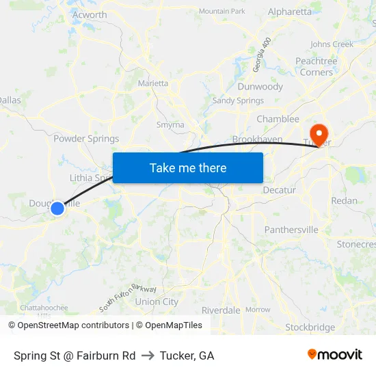 Spring St @ Fairburn Rd to Tucker, GA map