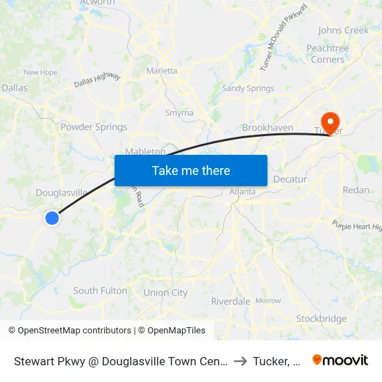 Stewart Pkwy @ Douglasville Town Center Ob to Tucker, GA map