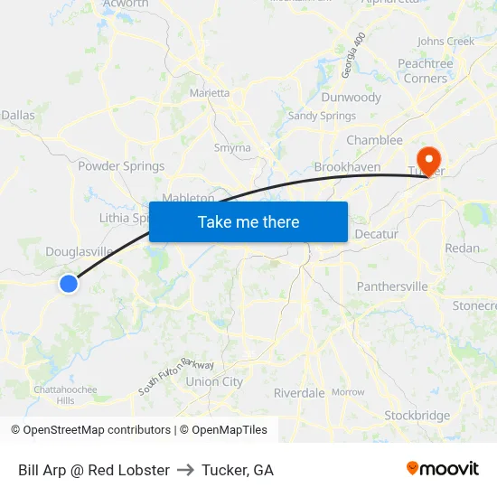 Bill Arp @ Red Lobster to Tucker, GA map