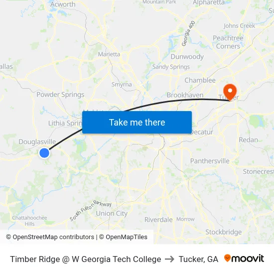 Timber Ridge @ W Georgia Tech College to Tucker, GA map