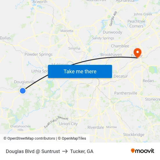 Douglas Blvd @ Suntrust to Tucker, GA map