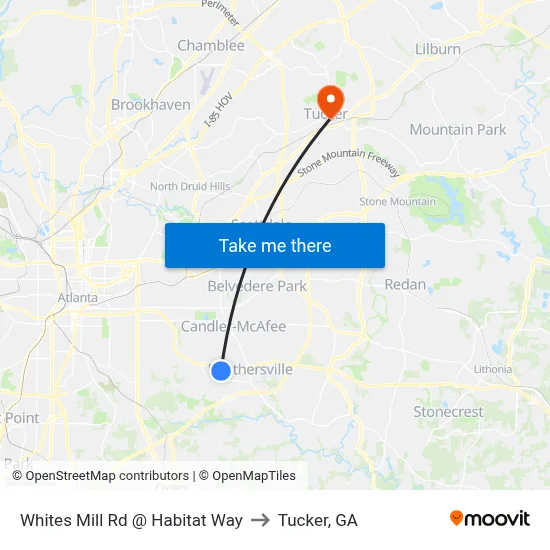 Whites Mill Rd @ Habitat Way to Tucker, GA map