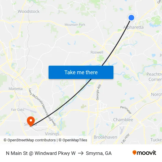 N Main St @ Windward Pkwy W to Smyrna, GA map