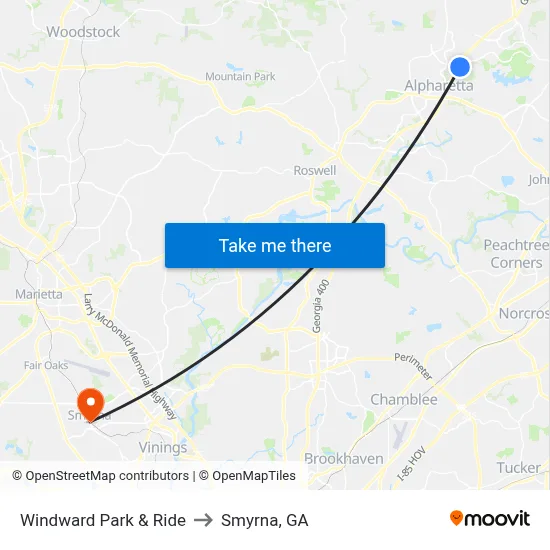 Windward Park & Ride to Smyrna, GA map