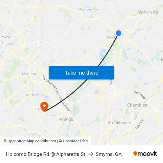 Holcomb Bridge Rd @ Alpharetta St to Smyrna, GA map
