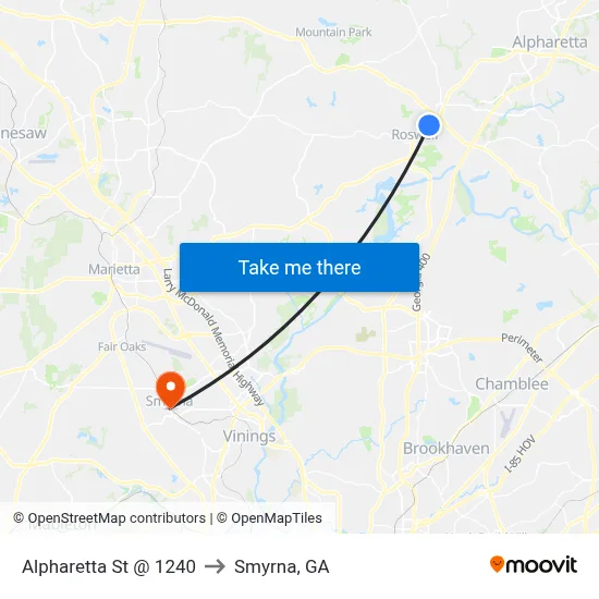 Alpharetta St @ 1240 to Smyrna, GA map