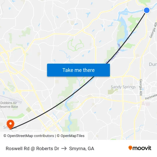Roswell Rd @ Roberts Dr to Smyrna, GA map