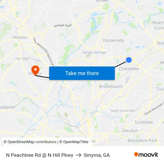 N Peachtree Rd @ N Hill Pkwy to Smyrna, GA map