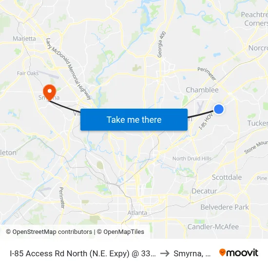I-85 Access Rd North (N.E. Expy) @ 3355 to Smyrna, GA map