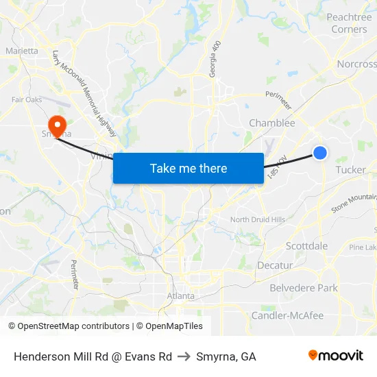 Henderson Mill Rd @ Evans Rd to Smyrna, GA map