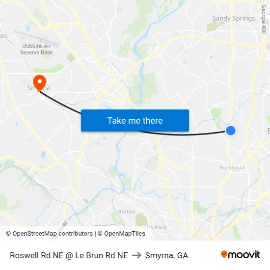 Roswell Rd NE @ Le Brun Rd NE to Smyrna, GA map