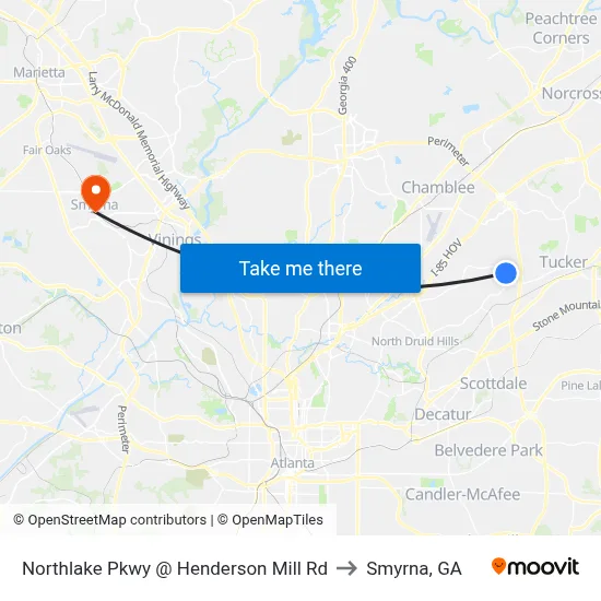 Northlake Pkwy @ Henderson Mill Rd to Smyrna, GA map